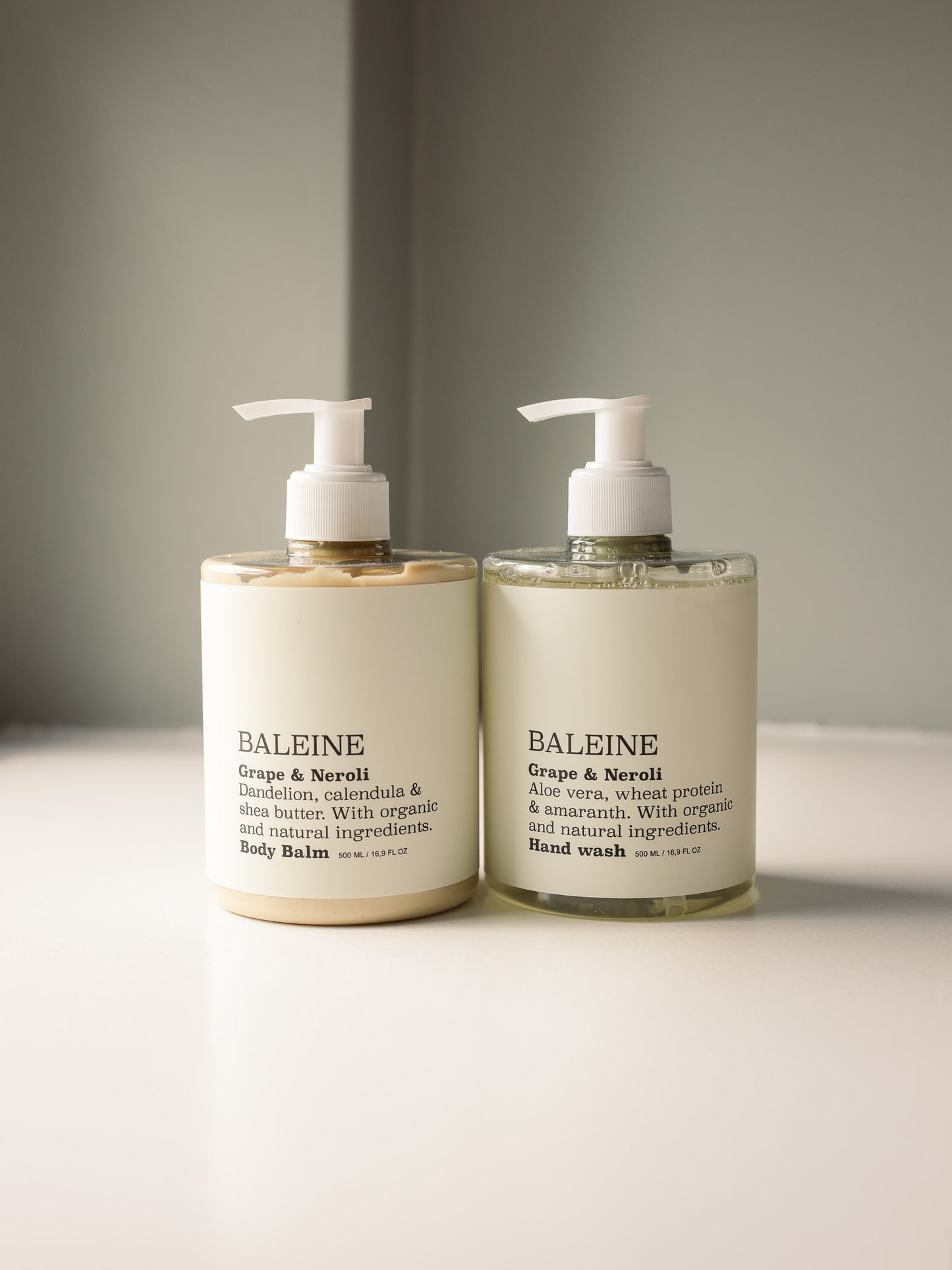 Luxurious hand wash & body balm with grape & neroli, providing intense moisture for hands and body | Luksuriøs håndsæbe og creme med grape & neroli, som giver intens fugt til hænder og krop.