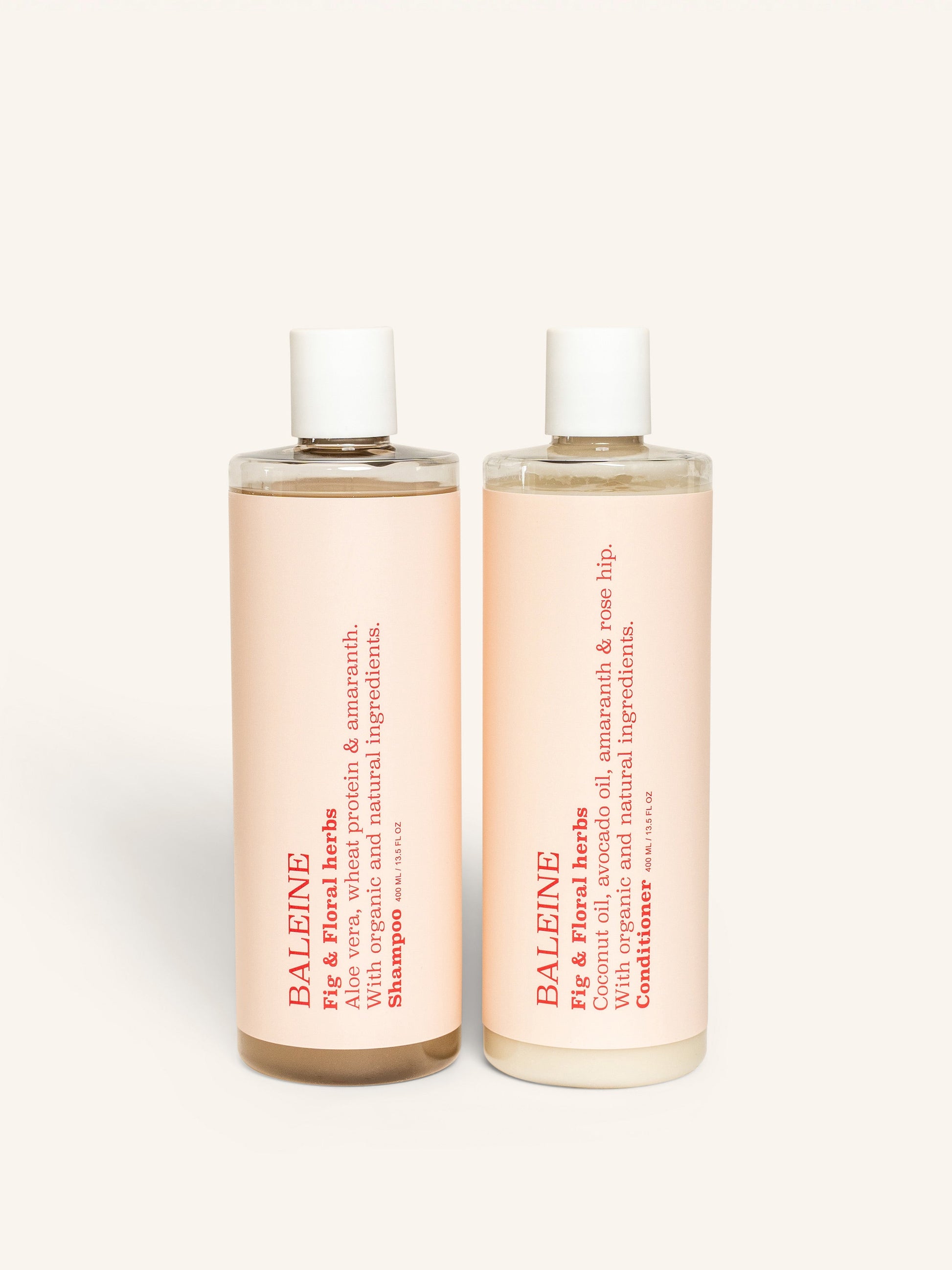 Hydrating shampoo and conditioner with fig & floral herbs, sulphate-free and suitable for all hair types | Fugtgivende shampoo og balsam med fig & floral herbs, sulfatfri og velegnet til alle hårtyper.