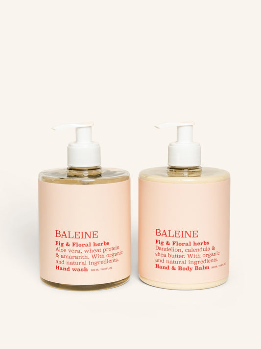 Fig & floral herbs hand & body balm and hand wash – moisturizing hand cream for dry skin, and hand wash leaving skin soft and smooth | Håndcreme med fig & floral herbs – fugtgivende til tør hud, og håndsæbe, der efterlader huden blød og glat.
